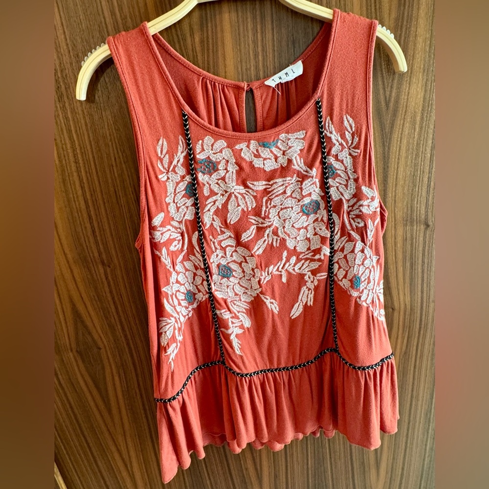 THML Orange Embroidered Tank Top